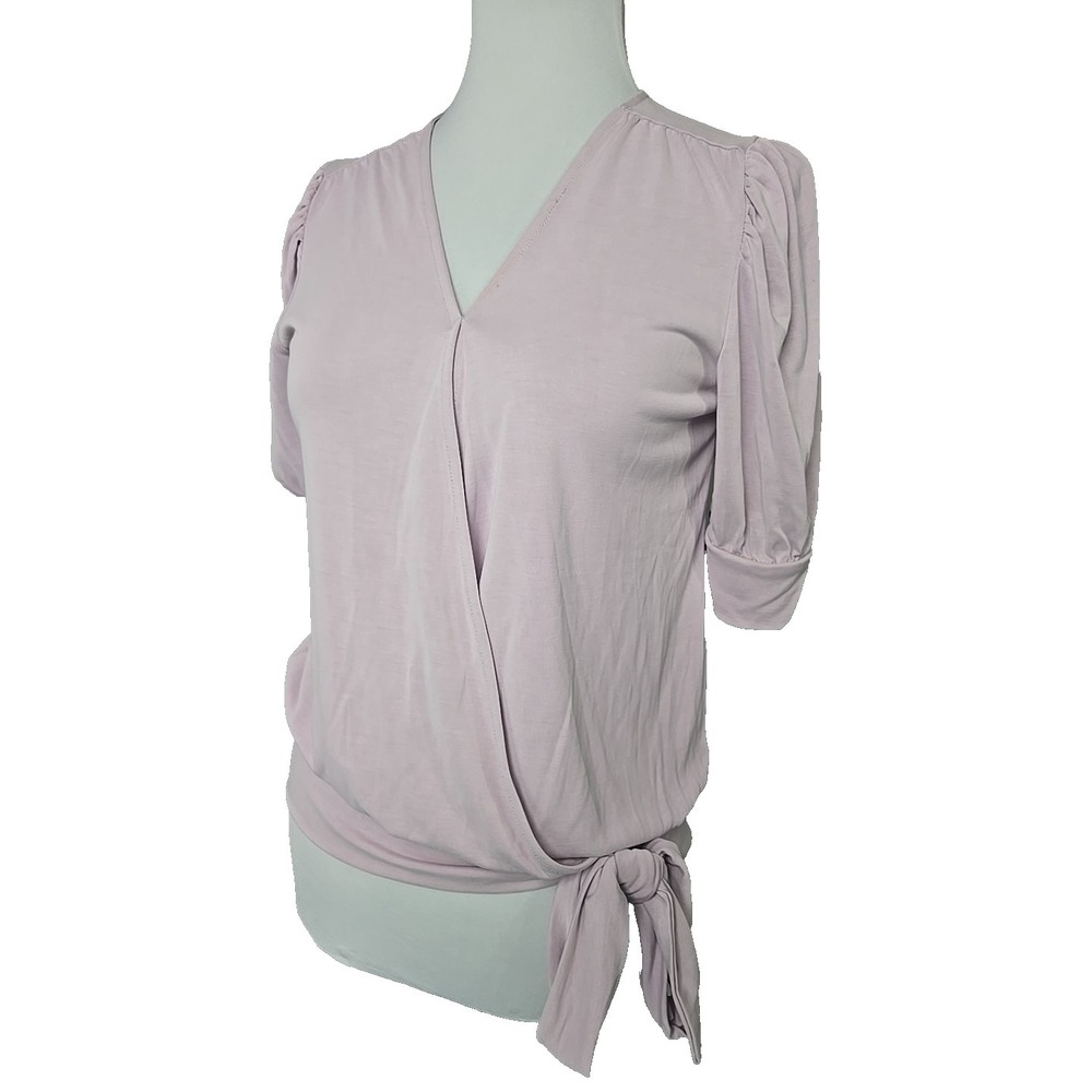 Catherine Malandrino Lilac Jersey Tie Faux Wrap Top Small